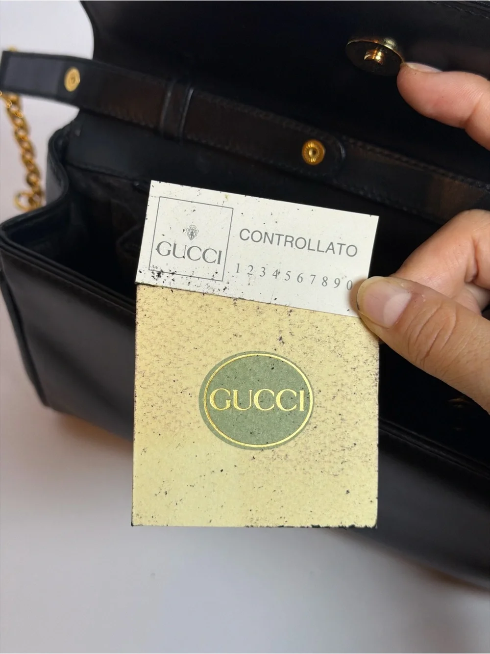 Gucci Vintage Black Leather Chain Shoulder Crossbody Bag with Bamboo Accents